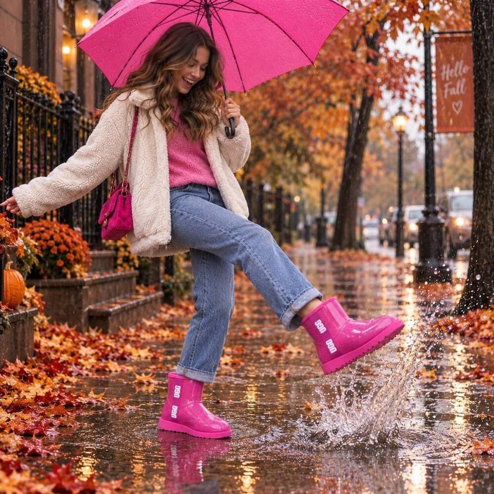 UGG Classic Clear Mini Boots Size 6 Pink Waterproof Rubber